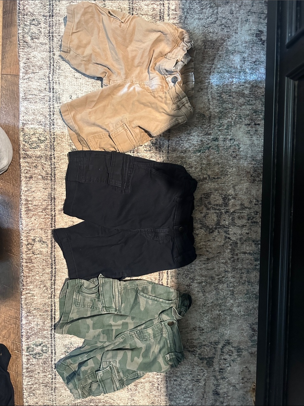 Kids Cargo Shorts Trio - Tan, Black & Green Camo